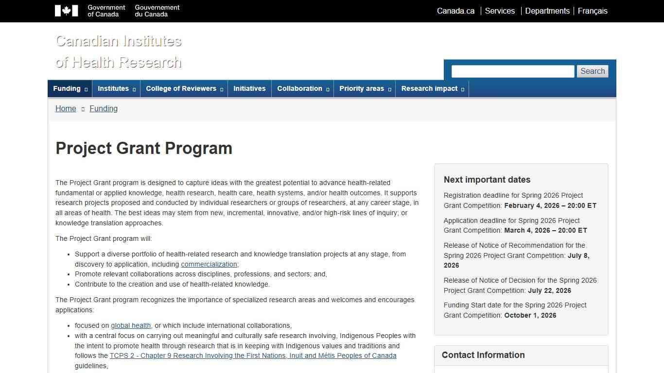 Project Grant Program - CIHR
