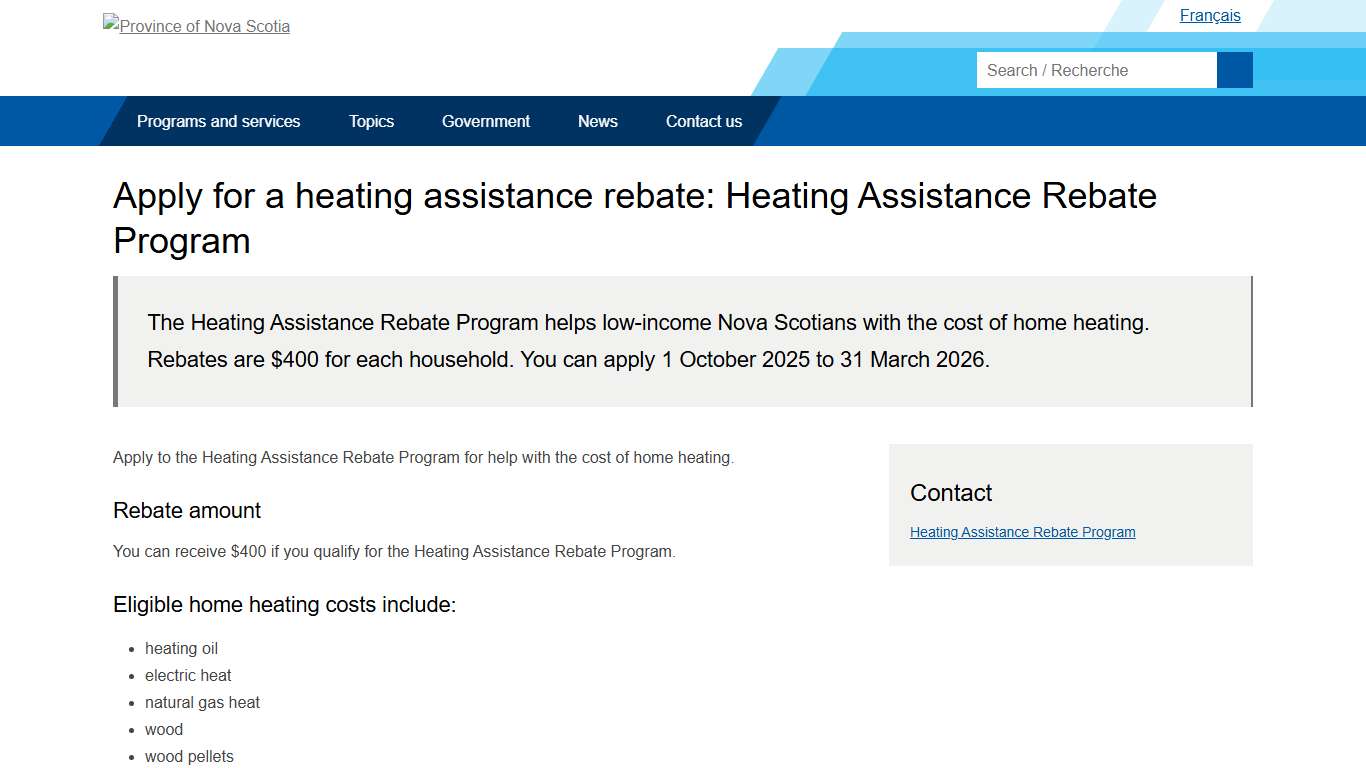 Apply for a heating assistance rebate: Heating Assistance Rebate Program - Government of Nova Scotia